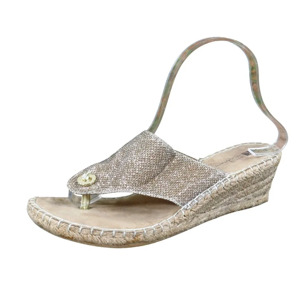 White‎ Mountain Beachball Women Wedge Sandal Size 8 Casual Summer Gold Metallic